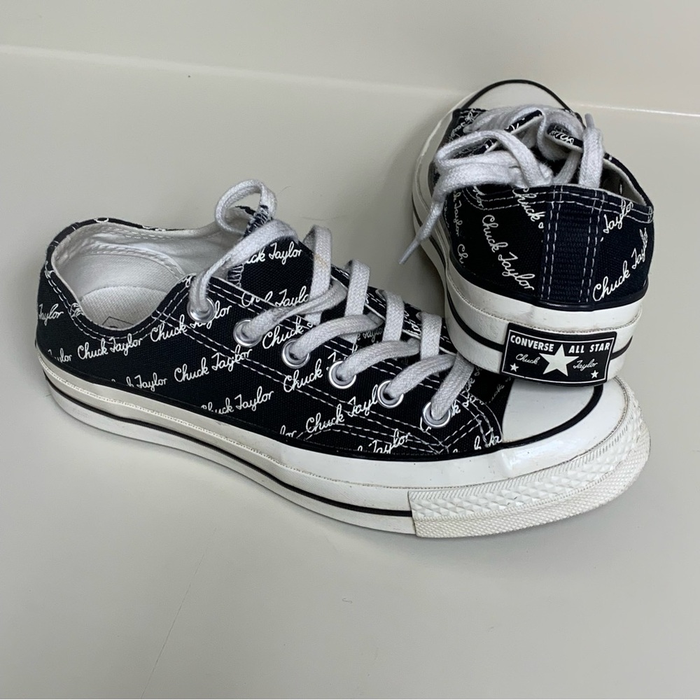 Size 5M 7W - Converse Chuck 70 Low Scripted Signature Print - Black Egret